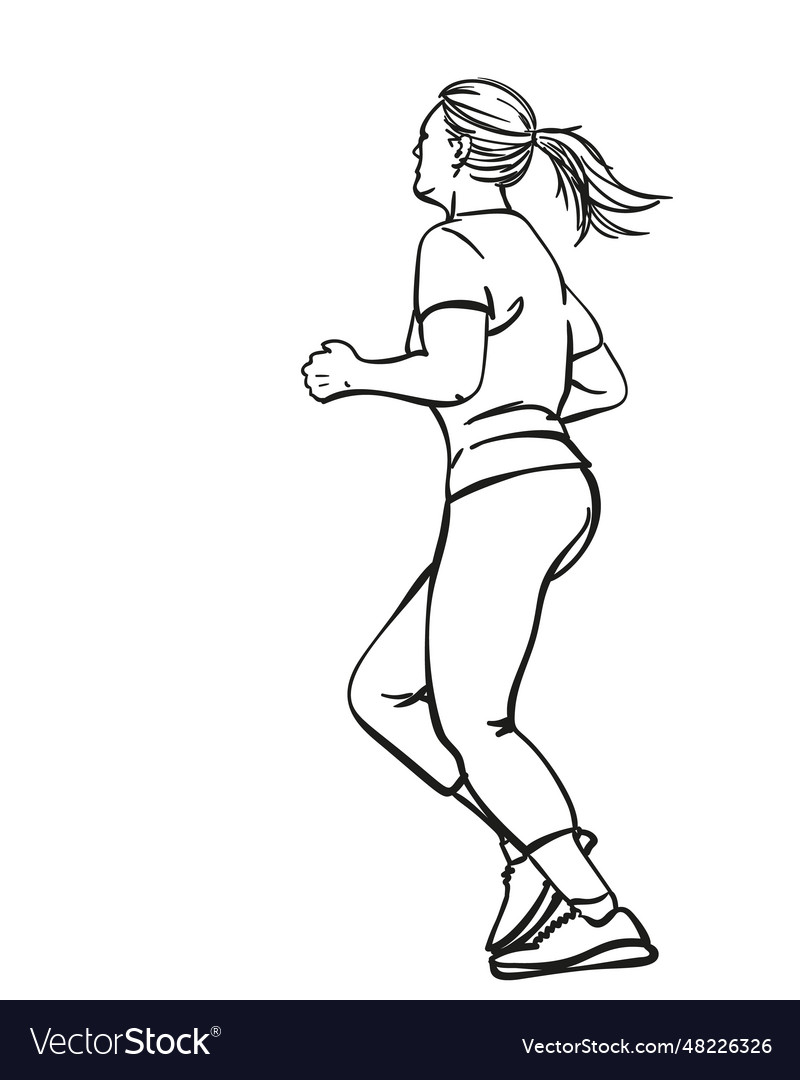 Sketch of running young woman hand drawn linear Vector Image