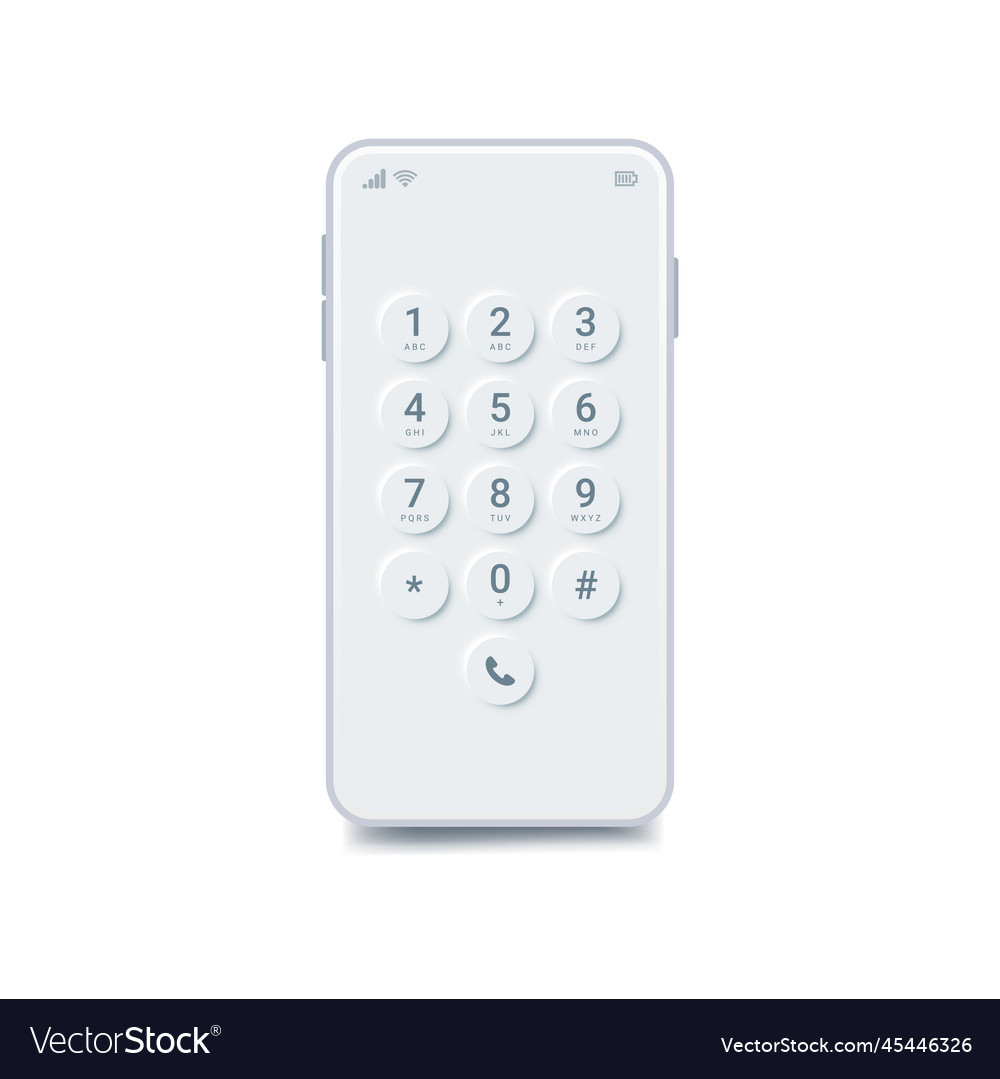 White front view smartphone mock up dial screen vector image White front view smartphone mock up dial screen