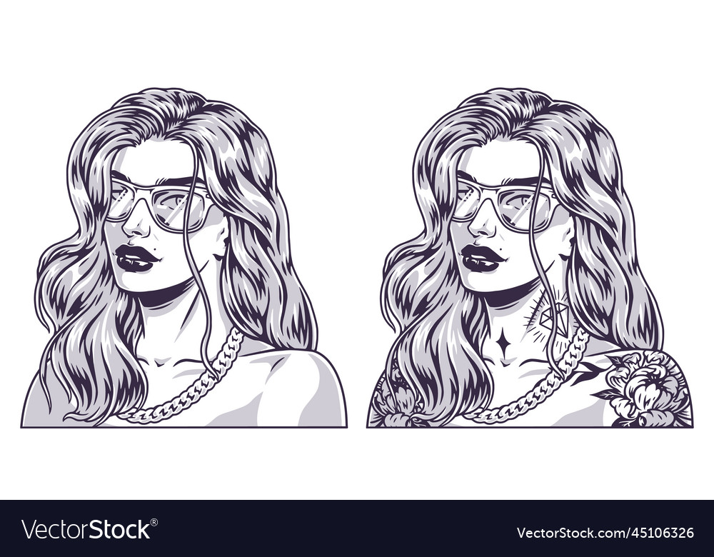 Young cheeky girl monochrome sketch Royalty Free Vector