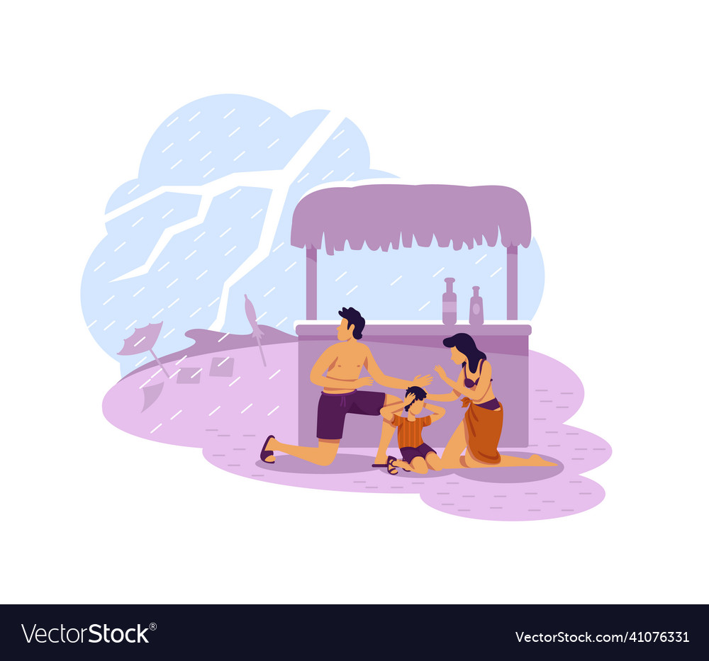 Family hiding from thunderbolt 2d web banner Vector Image(03)