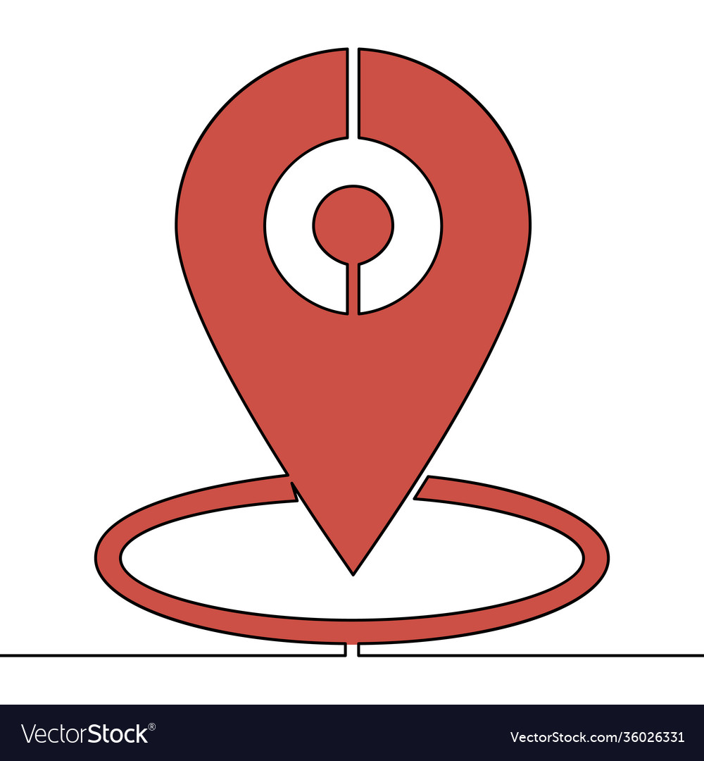 Flat red continuous line art map pointer concept