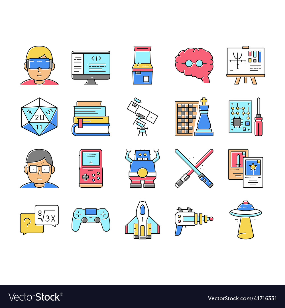 Geek nerd and gamer collection icons set vector image Geek nerd and gamer collection icons set