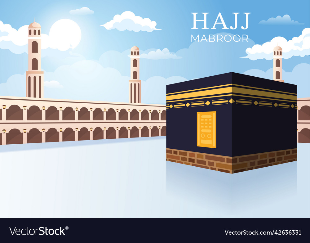 Hajj or umrah mabroor cartoon with makkah kaaba