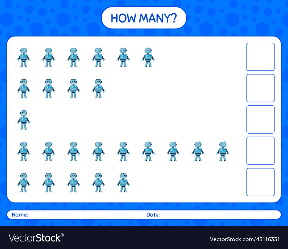 How many counting game with robot toy worksheet