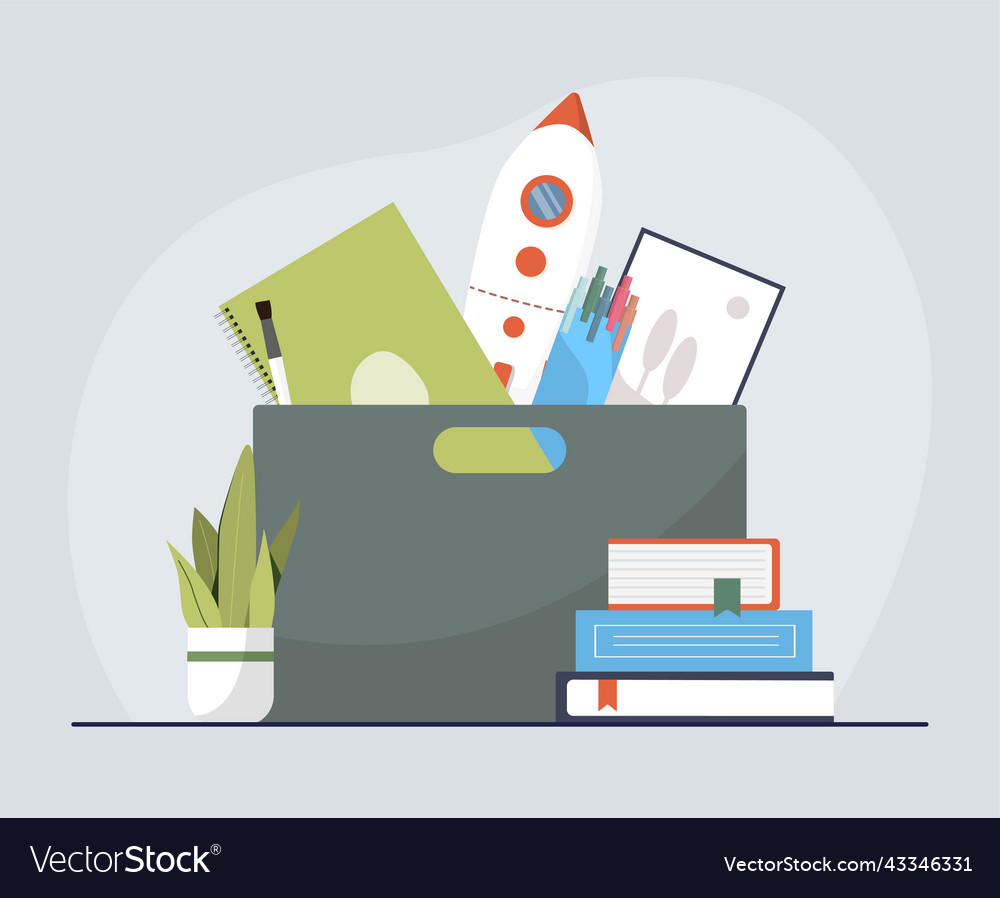 Office box with items vector image Office box with items