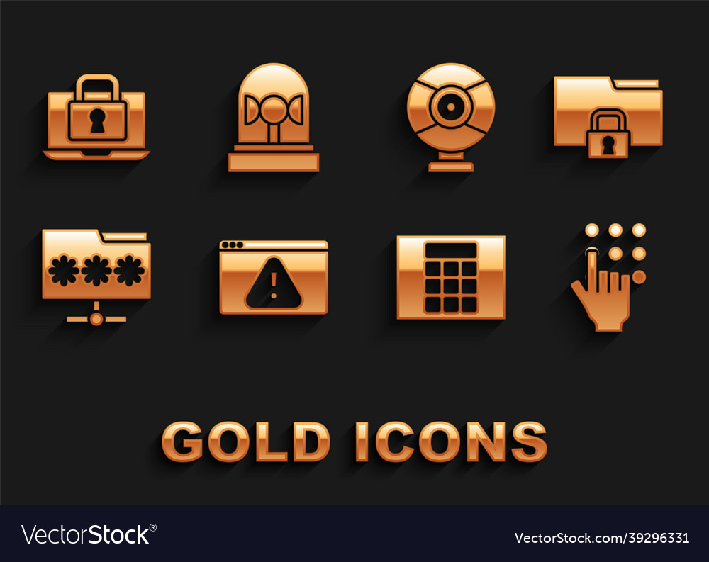 Set browser with exclamation mark folder and lock vector image Set browser with exclamation mark folder and lock