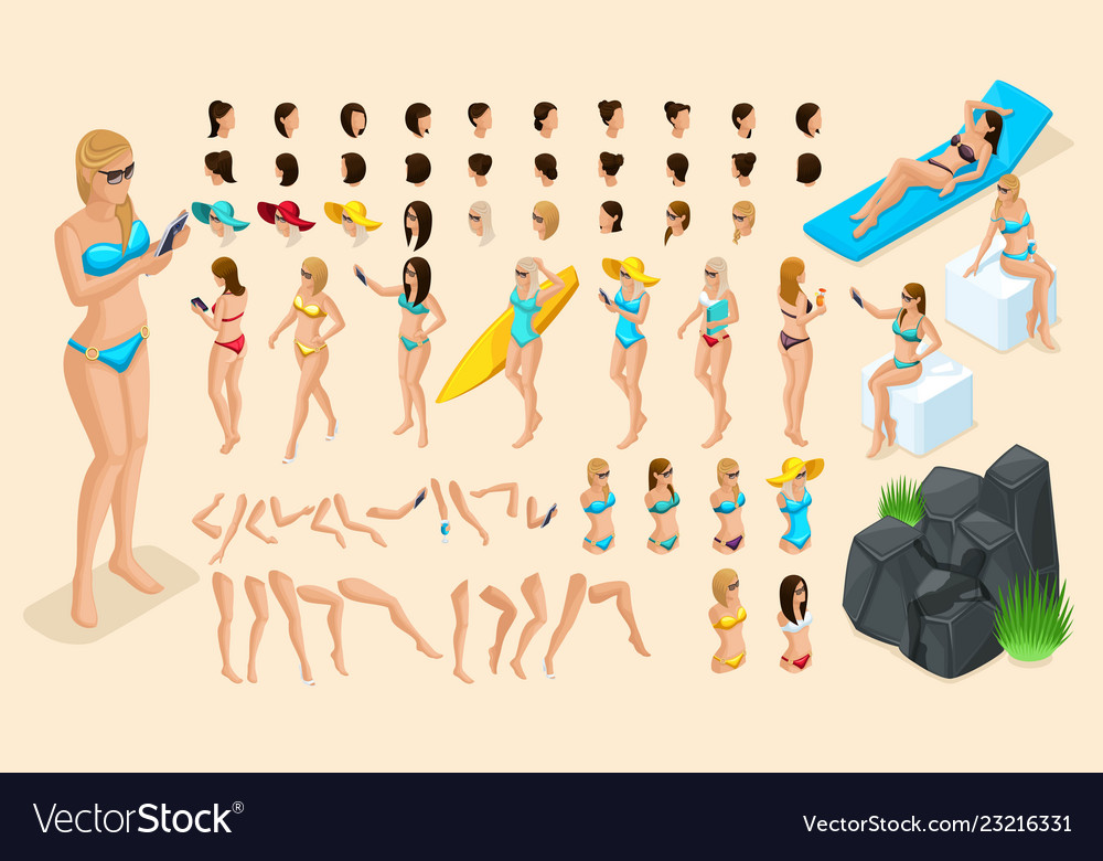 Set for create your character in isometric vector image Set for create your character in isometric