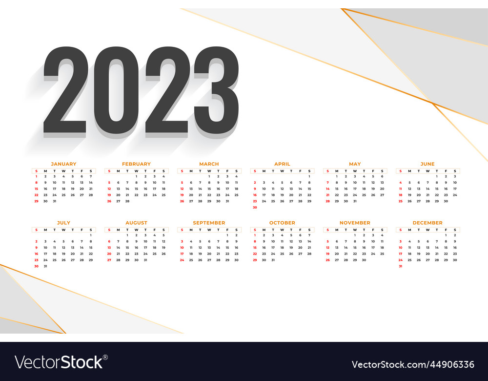 2023 Elegant Calendar Template In With Golden Vector Image