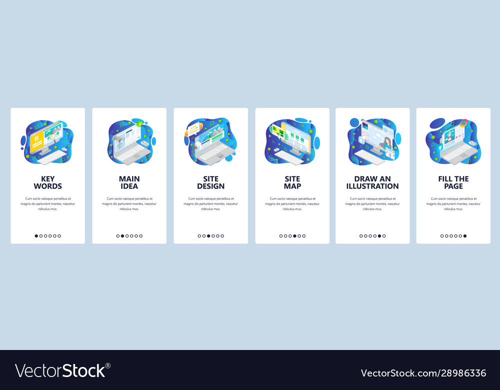 Isometric computer icons mobile app onboarding