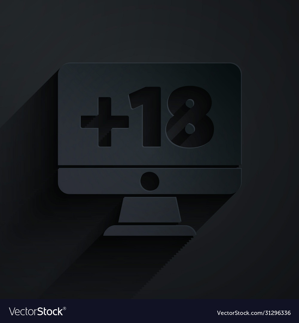 Paper cut computer monitor with 18 plus content Vector Image Paper cut computer monitor with 18 plus content