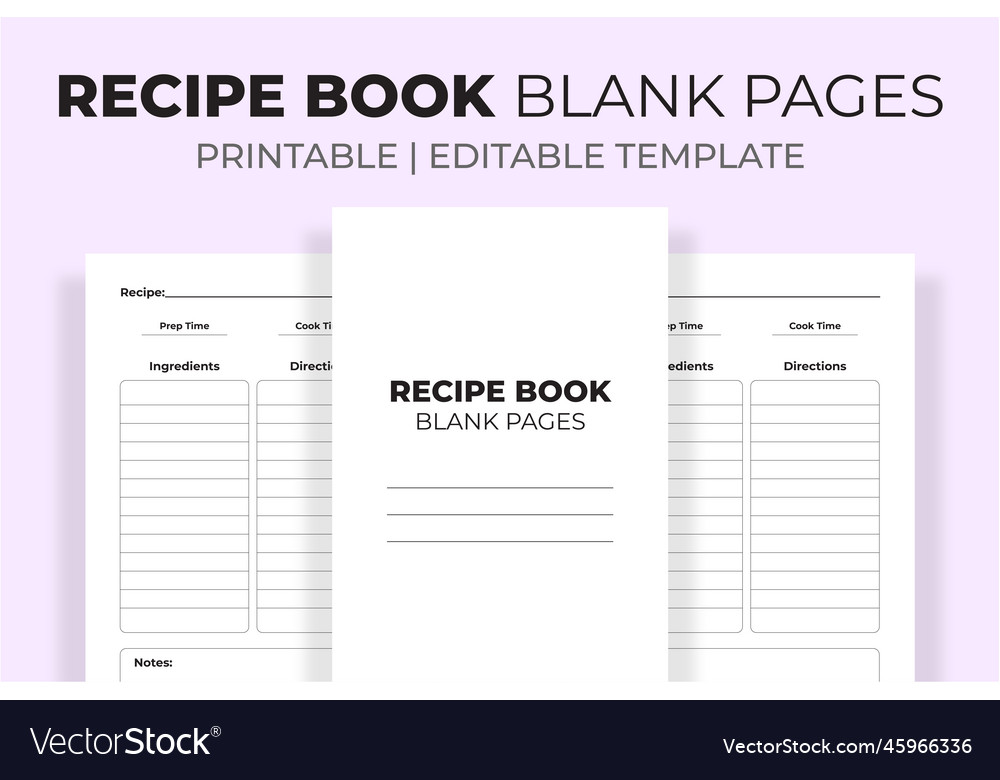 Recipe book blank pages kdp interior Royalty Free Vector