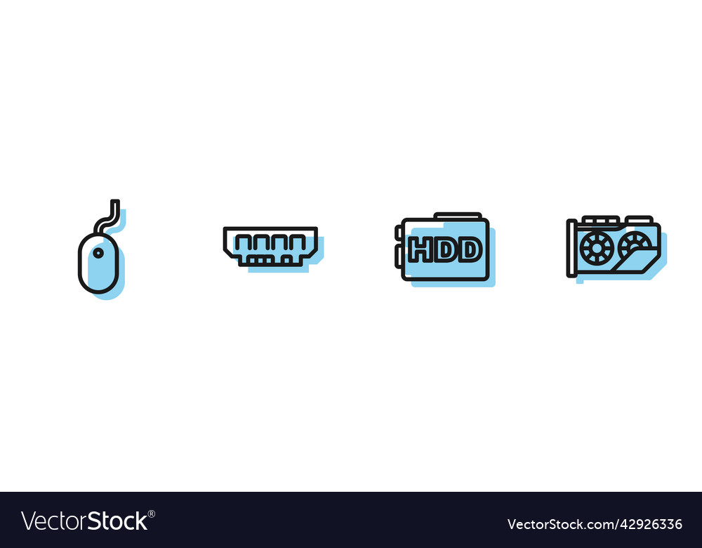 Set line hard disk drive hdd computer mouse ram vector image Set line hard disk drive hdd computer mouse ram