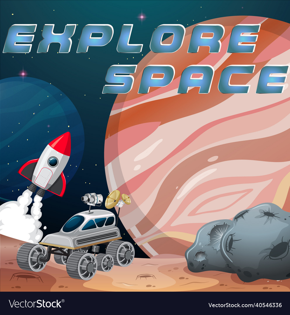Space station on planet with explore logo Vector Image Space station on planet with explore logo Vector Image
