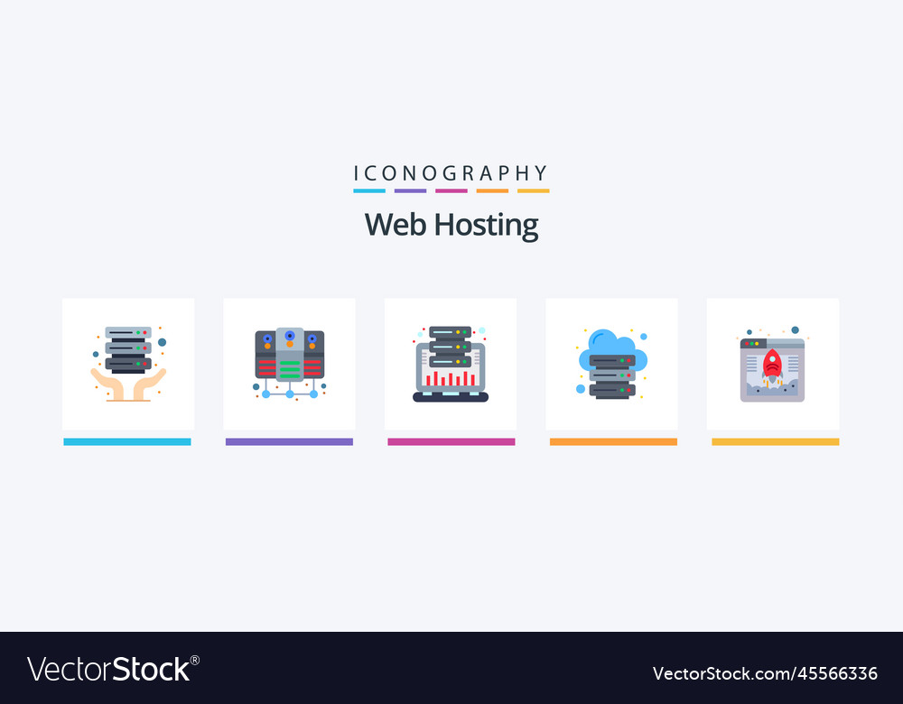 Web hosting flat 5 icon pack including database