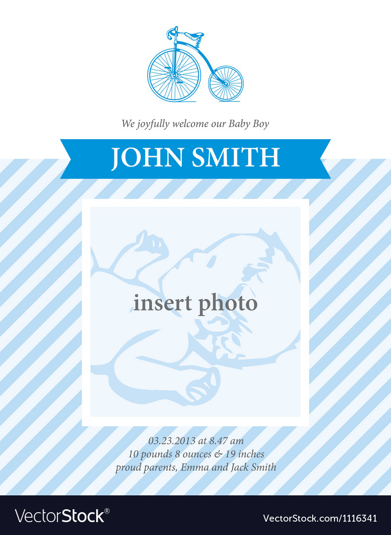 Baby boy announcement card template with bicycle