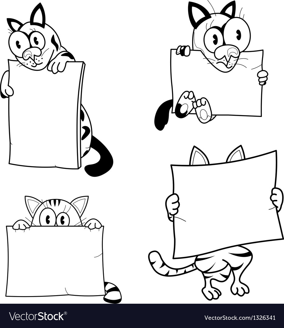 Cartoon Cats With Banners Royalty Free Vector Image