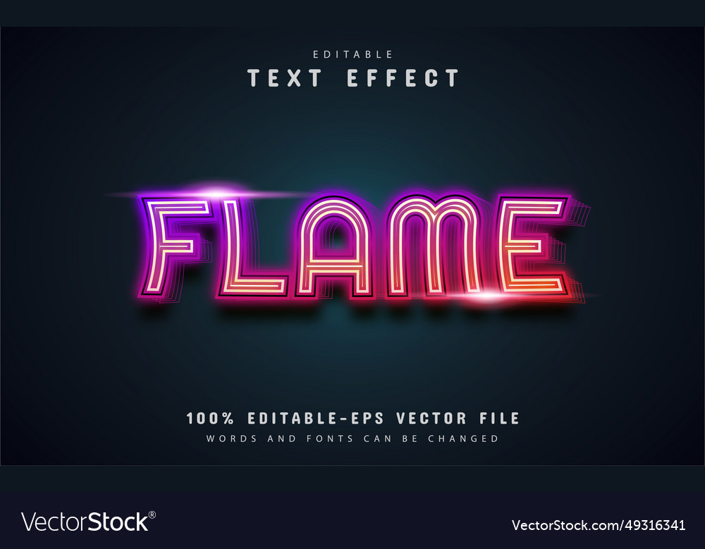 Flame text neon gradient style effect vector image Flame text neon gradient style effect
