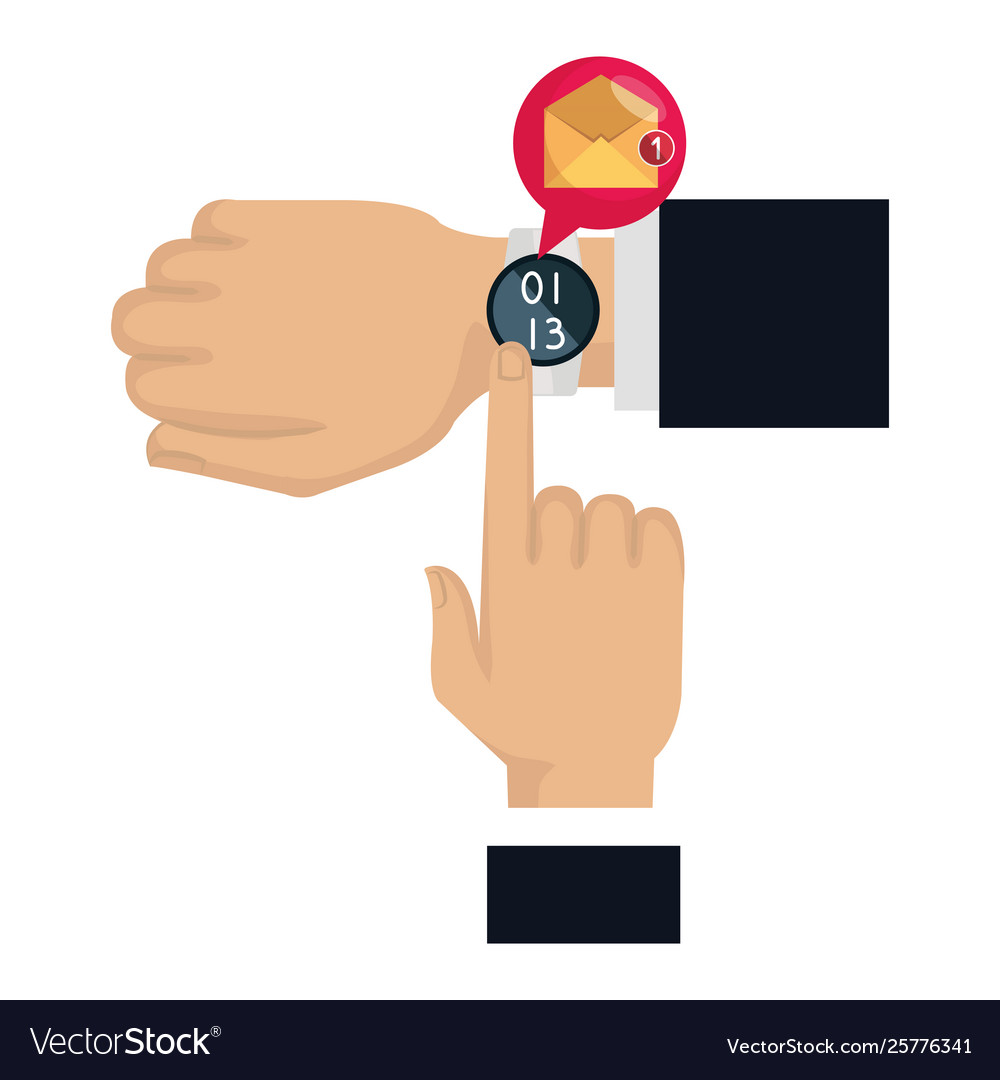 Hands with smartwatch sending email