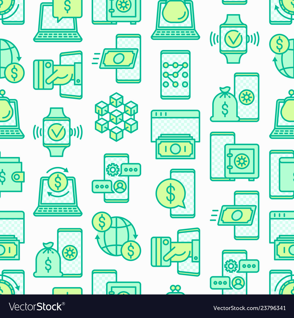 Online banking seamless pattern with line icons vector image Online banking seamless pattern with line icons