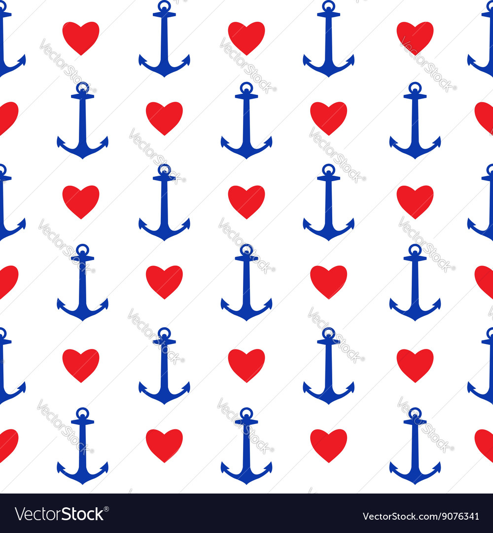 Seamless pattern with anchors and hearts