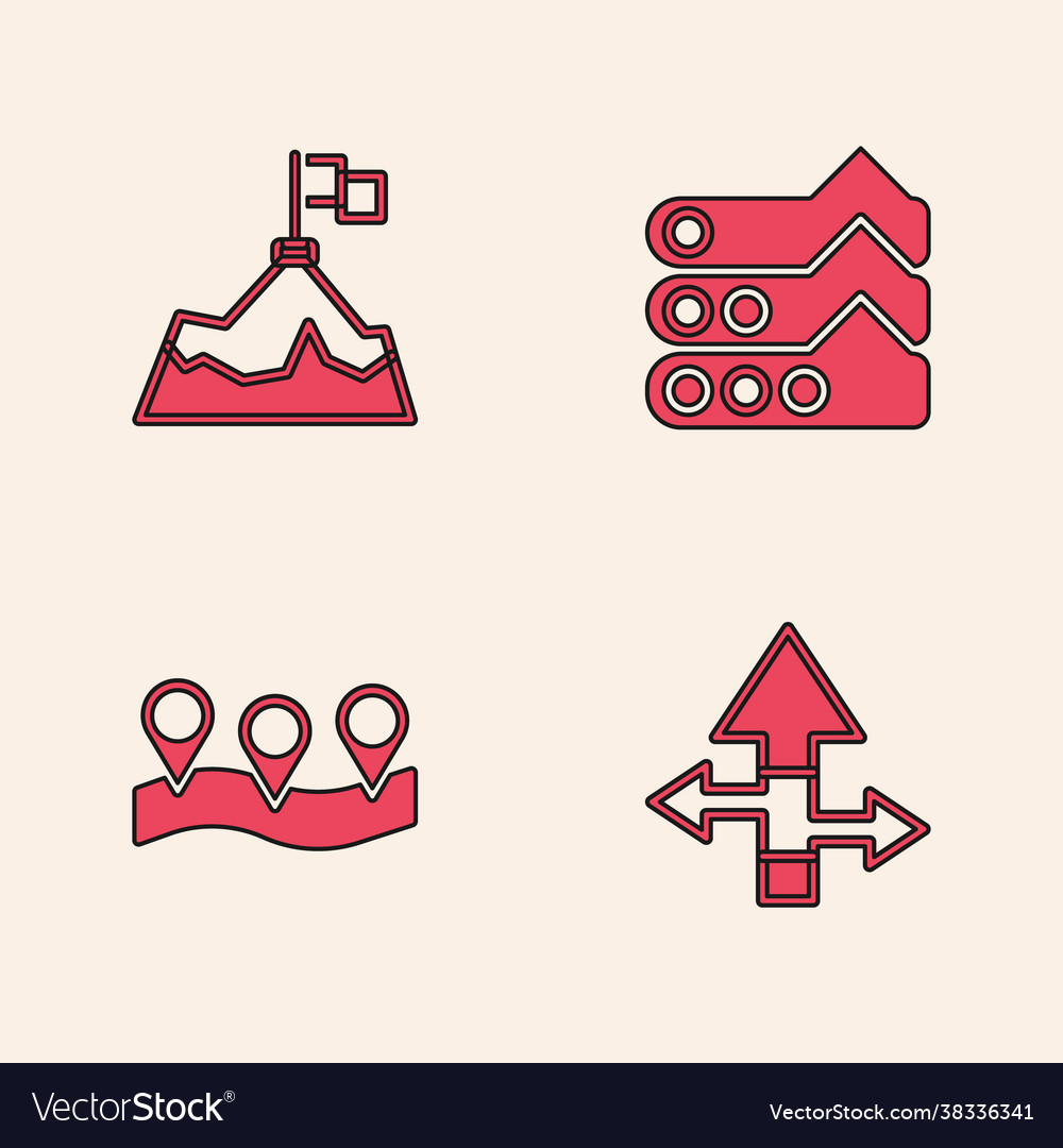 Set arrow mountains with flag graph chart vector image Set arrow mountains with flag graph chart
