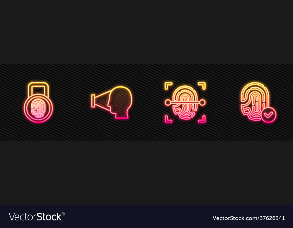 Set line fingerprint with lock face recognition Vector Image Set line fingerprint with lock face recognition
