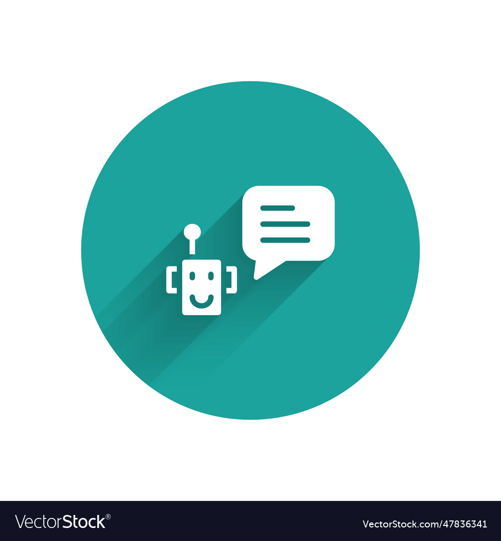 White bot icon isolated with long shadow robot