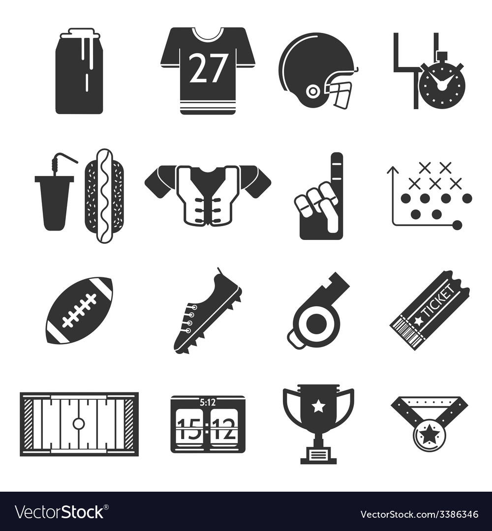 Black icons collection for american football