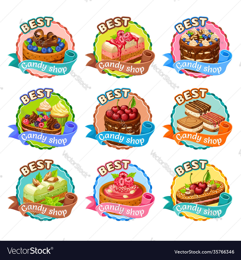 Colorful candy shop stickers set