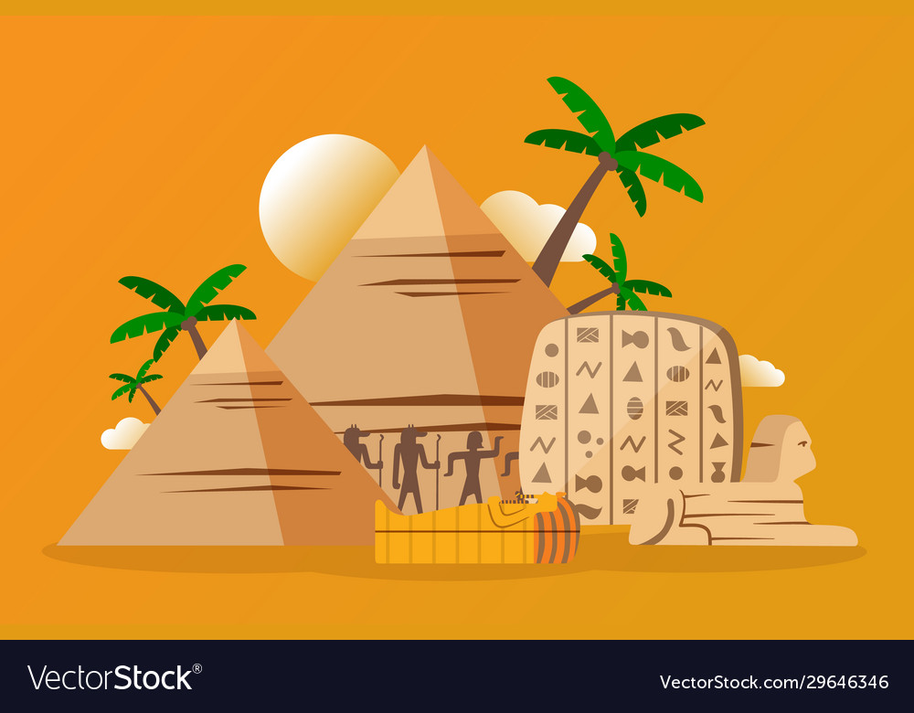 Egyptian Pyramids And Archeological Artifacts Vector Image