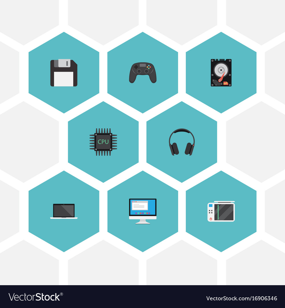 Flat icons monitor hard disk microprocessor