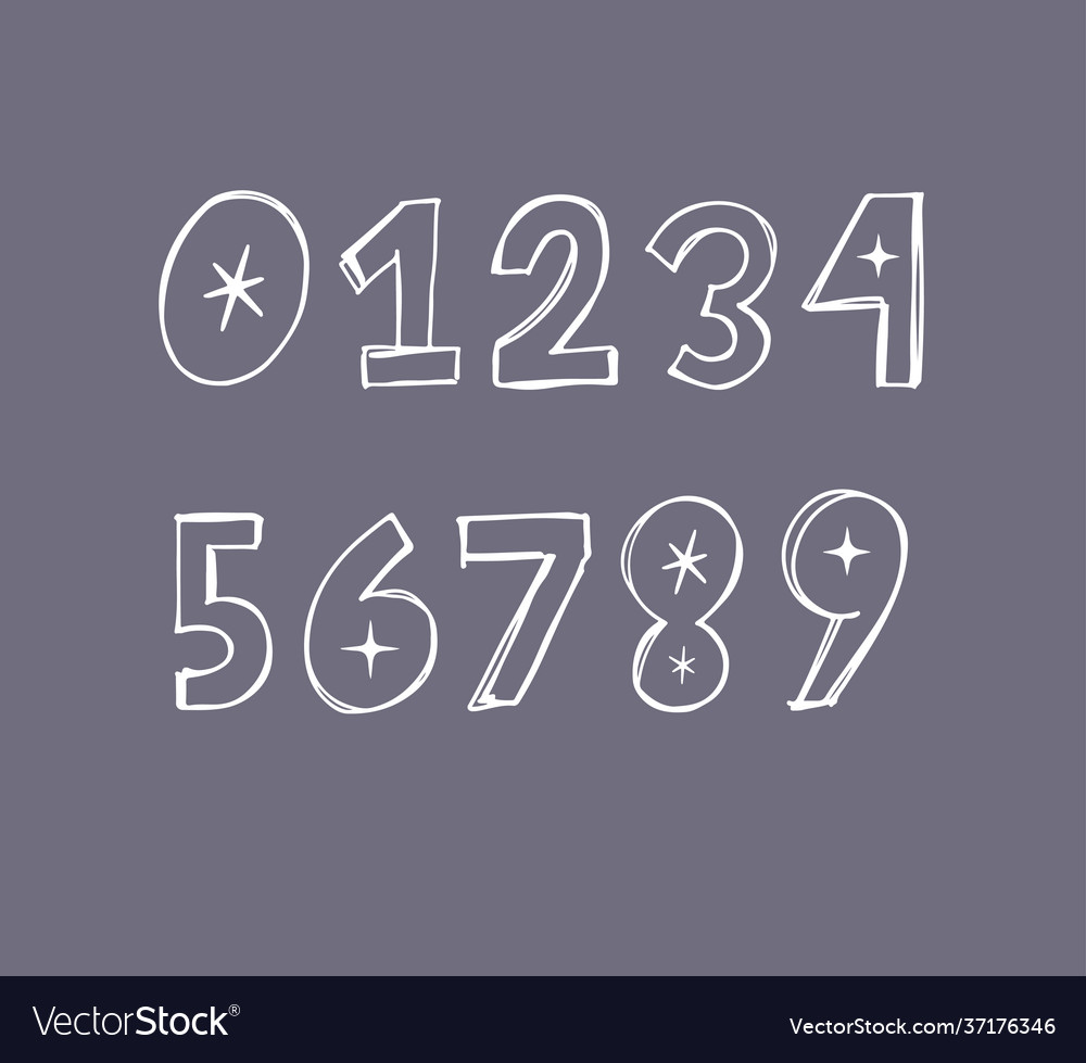 Hand Drawn Numbers Font Abstract Doodle Royalty Free Vector