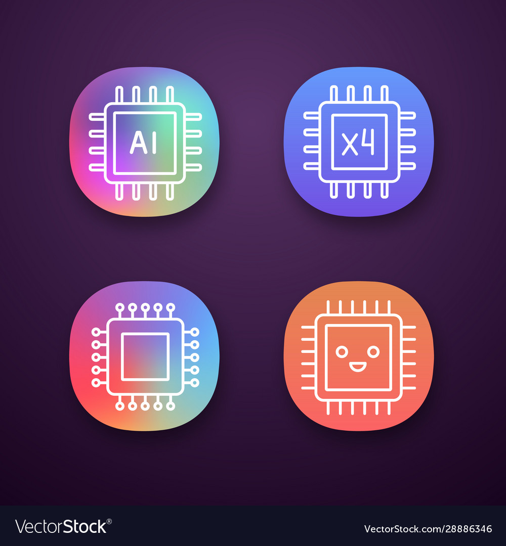 Processors app icons set vector image Processors app icons set