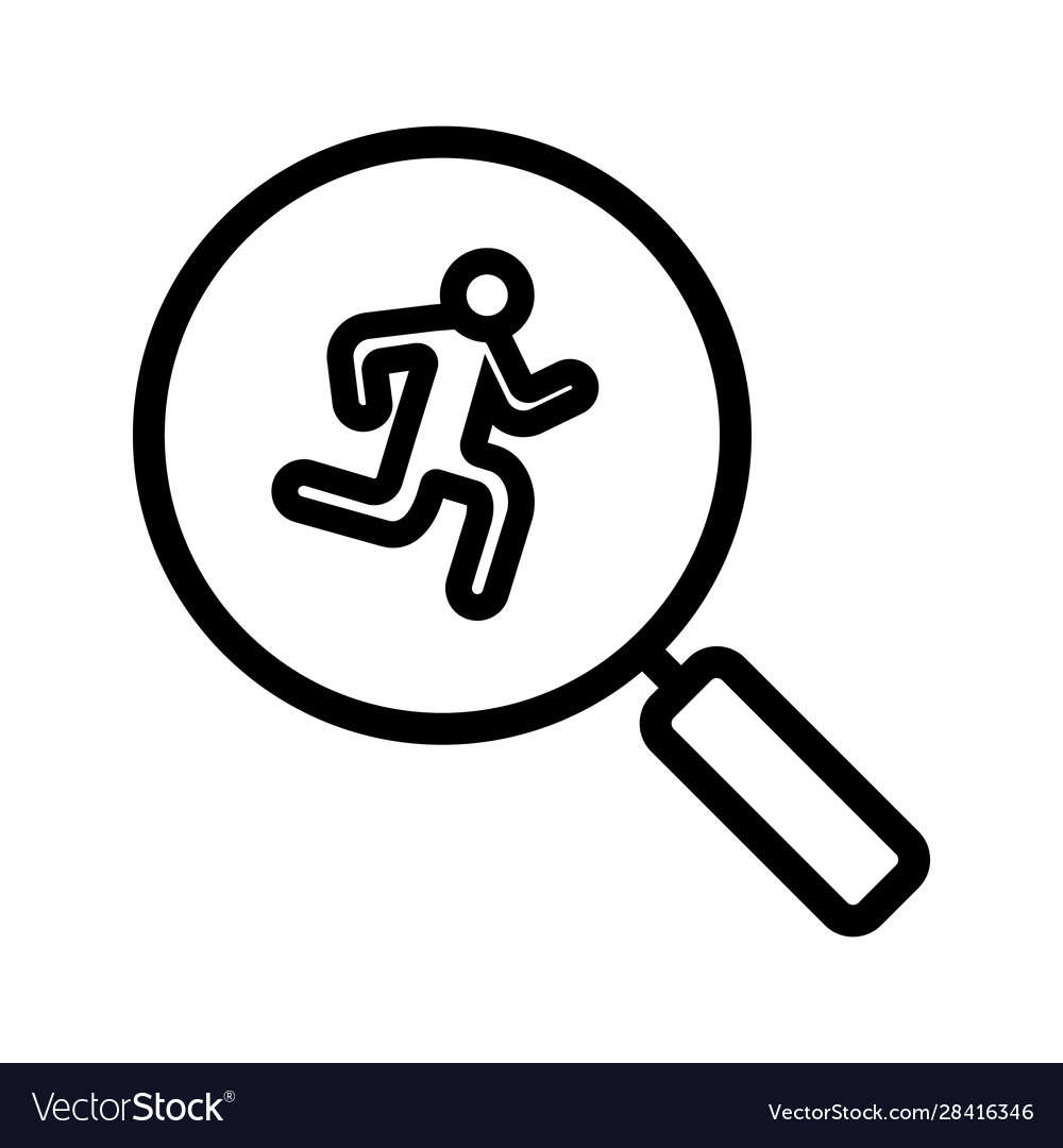 Running man inside loupe linear icon