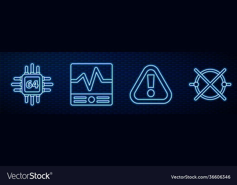 Set line exclamation mark in triangle processor vector image Set line exclamation mark in triangle processor