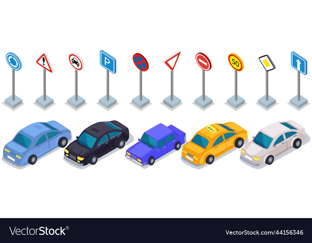 Set of cars and different means road safety