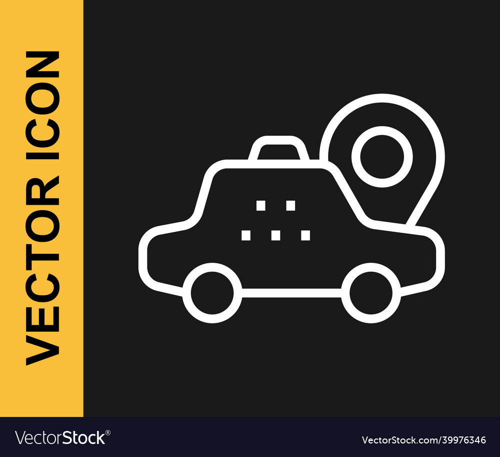 White line map pointer with taxi car icon isolated vector image White line map pointer with taxi car icon isolated