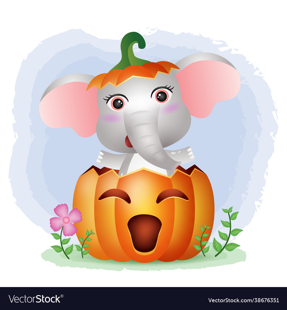 A cute elephant in halloween pumpkin Royalty Free Vector