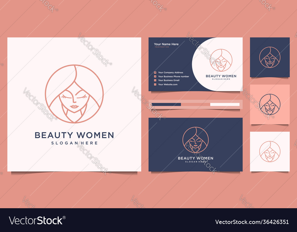 Beauty women hair salon logo design line art