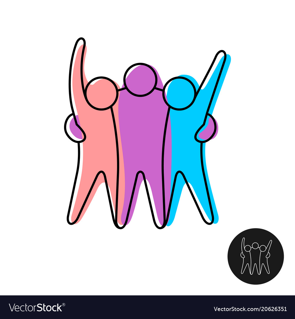 Happy three friends line style logo Royalty Free Vector