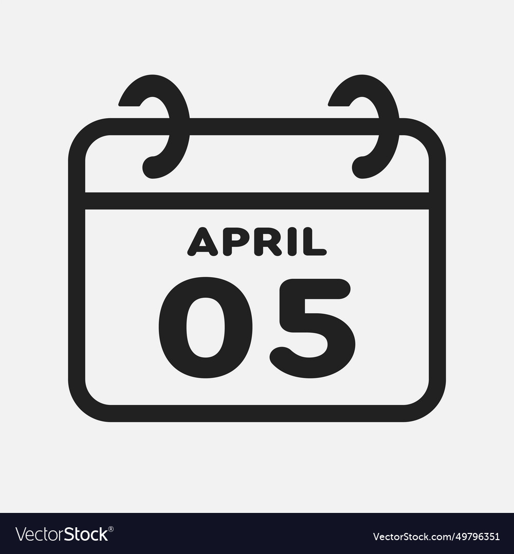 Icon page calendar day - 5 april Royalty Free Vector Image