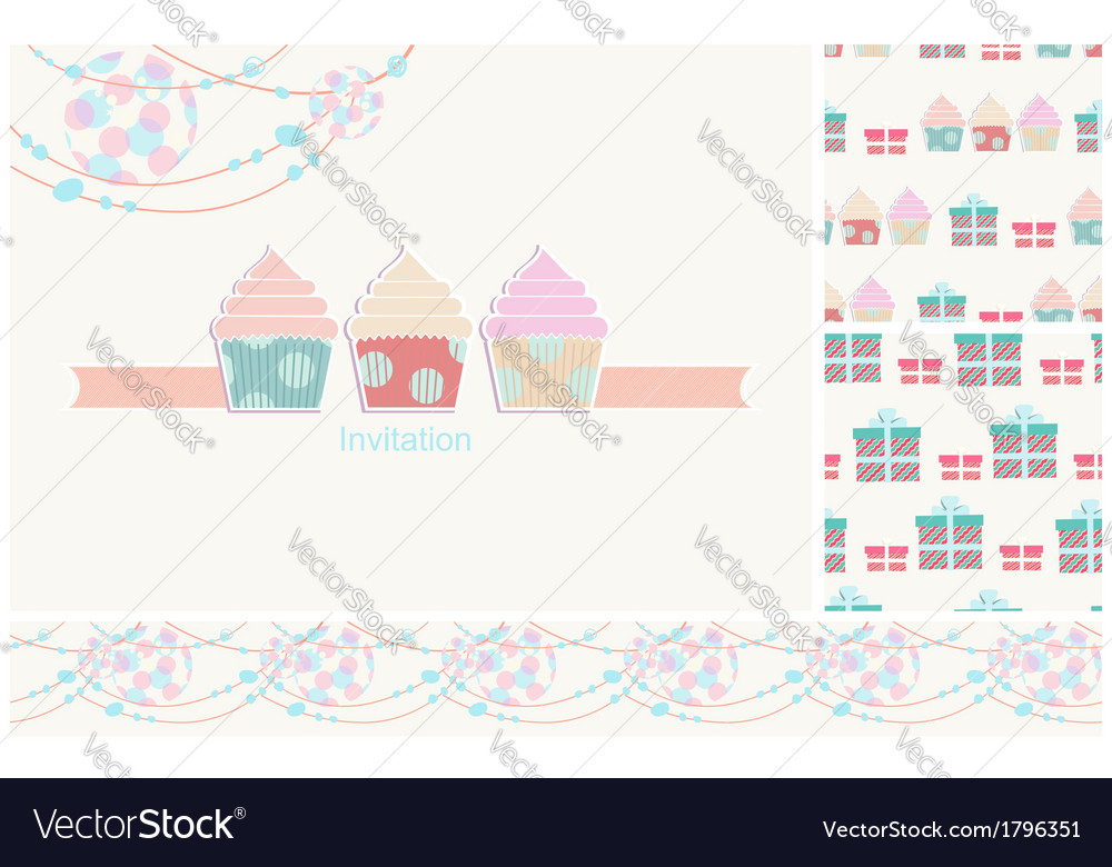 Invitation card for a party with seamless pattern