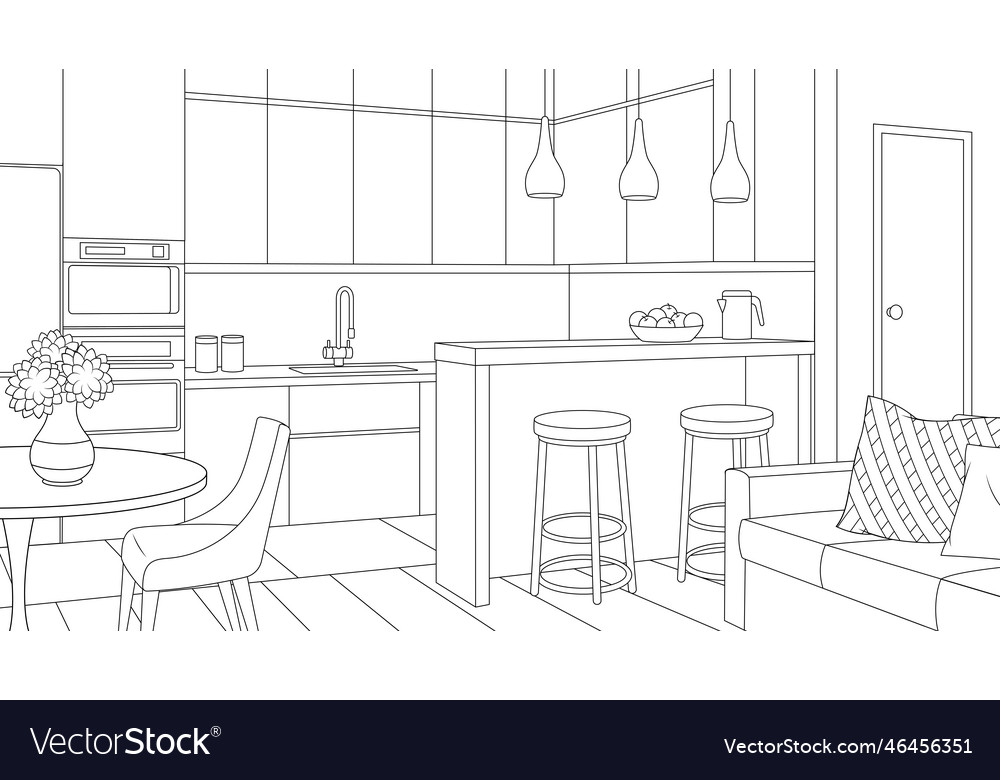 Living room kitchen interior Royalty Free Vector Image