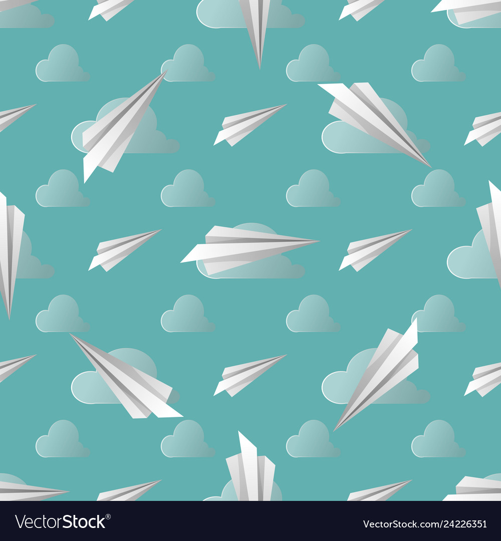 Seamless pattern with paper planes soft colors vector image Seamless pattern with paper planes soft colors