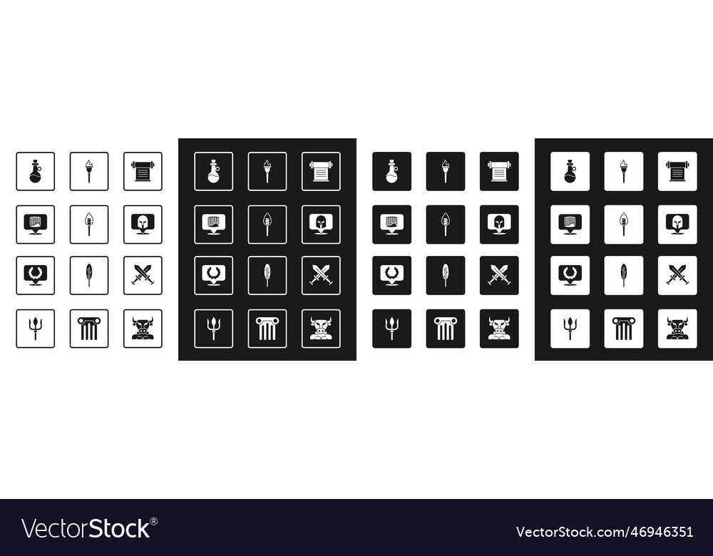Set decree parchment scroll torch flame vector image Set decree parchment scroll torch flame