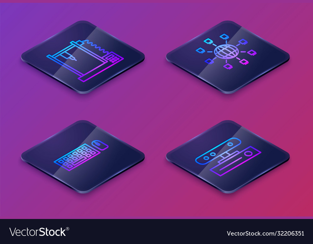 Set isometric line 3d printer keyboard and mouse vector image Set isometric line 3d printer keyboard and mouse