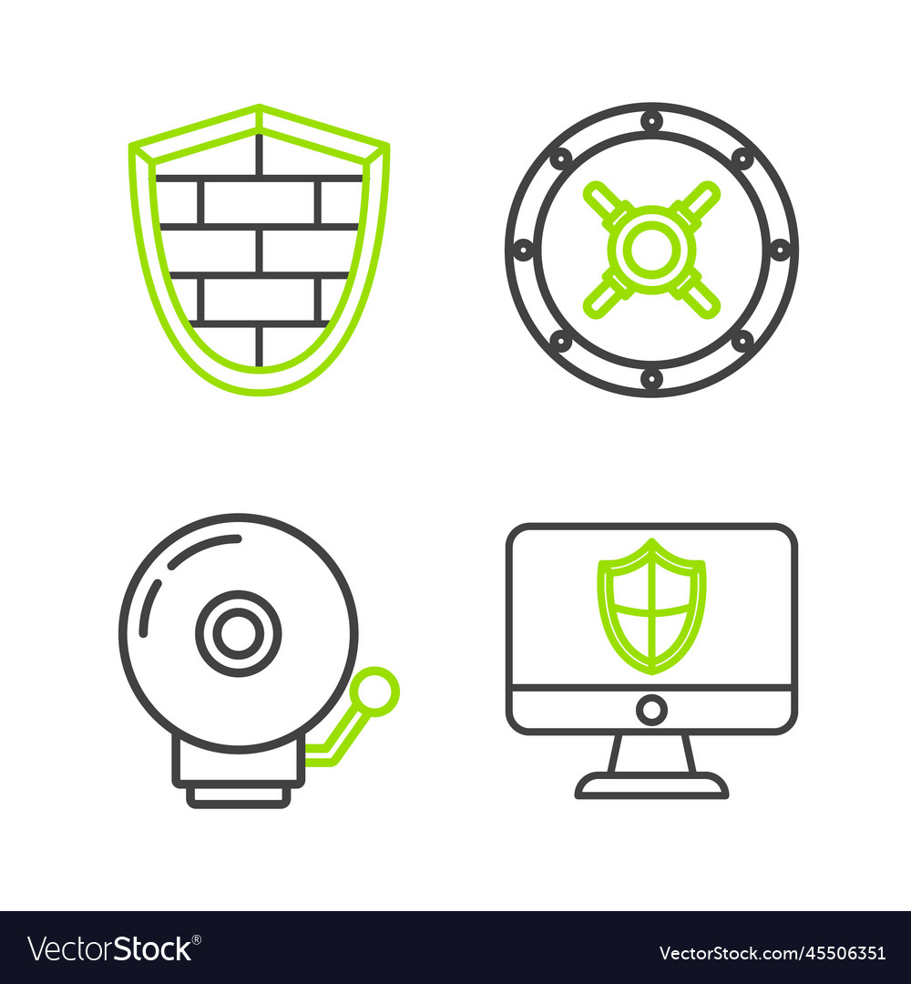 Set line computer monitor and shield ringing vector image Set line computer monitor and shield ringing