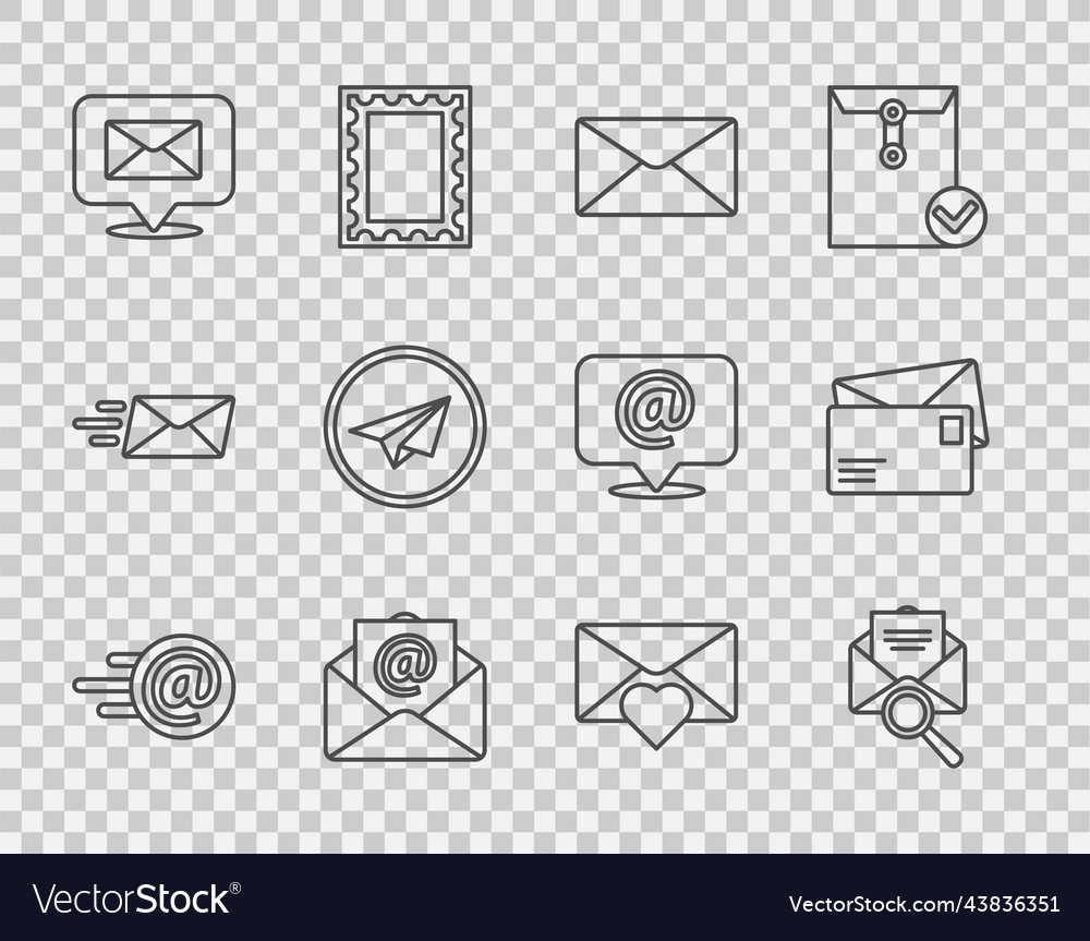 Set line mail and e-mail envelope with magnifying vector image Set line mail and e-mail envelope with magnifying