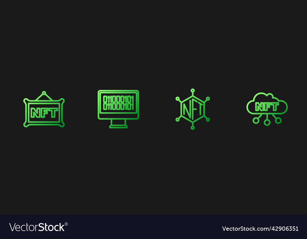 Set line nft blockchain technology digital crypto vector image Set line nft blockchain technology digital crypto
