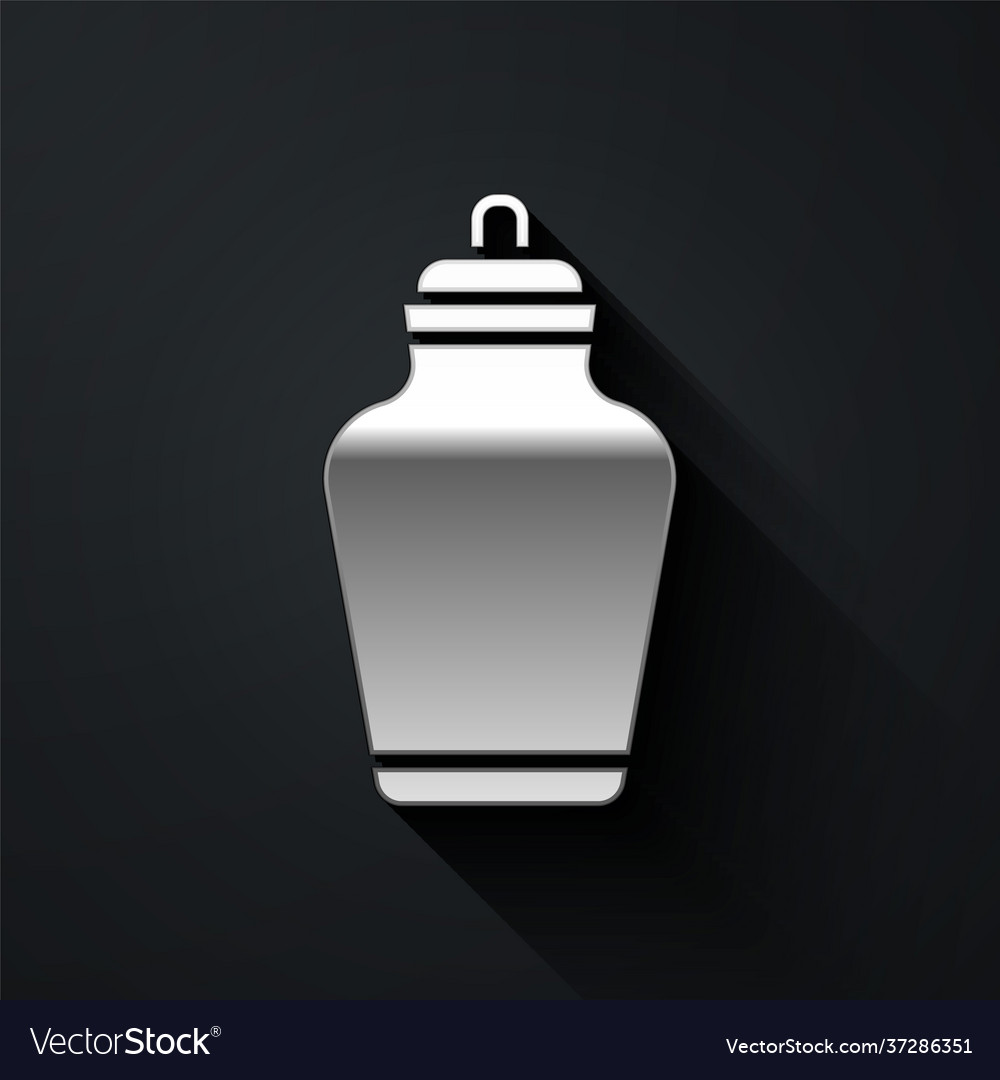 Silver funeral urn icon isolated on black